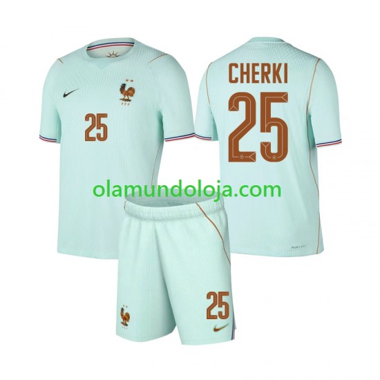Camisola França Rayan Cherki 25 Criança Equipamento Segundo Copa do Mundo 2026 Manga Curta